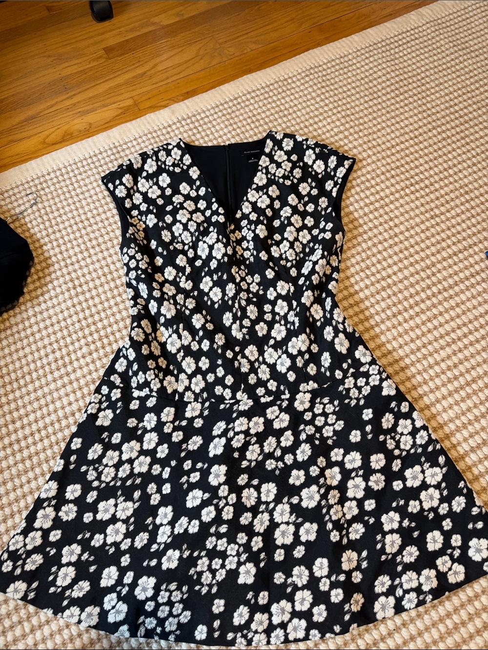 Club Monaco Black Dress with Cream Floral Jacquard